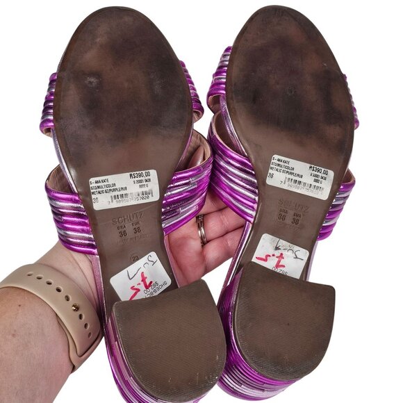 Schutz Metallic Quilted Anna Kate‎ Peep Toe Block Heel BARBIE Sandals Women's 36 - Picture 8 of 12